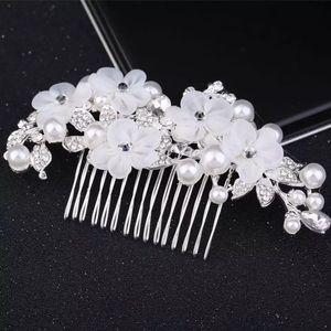 Silk flower hair comb large head piece wedding vine new bling Cz silver